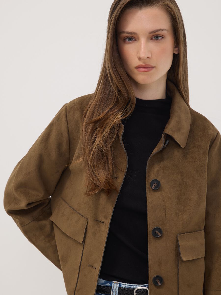 Brown regular-fit shacket with patch pockets_2