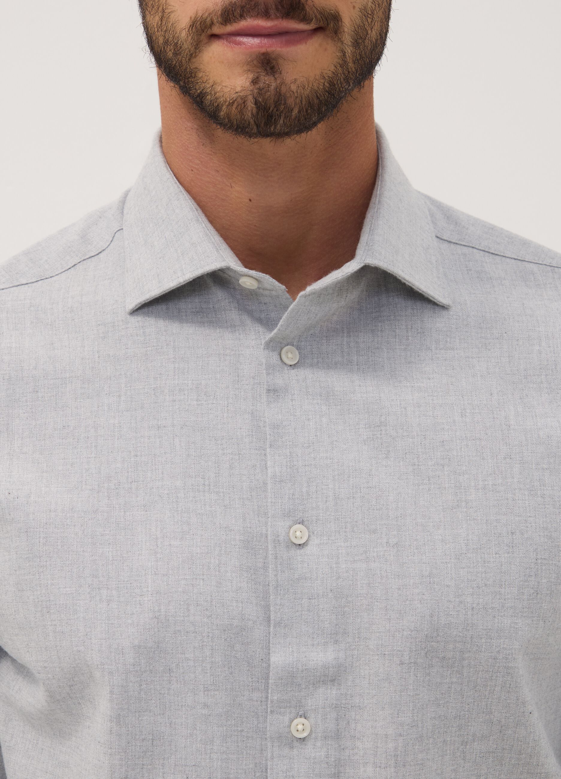 Grey pure cotton twill shirt, regular fit
