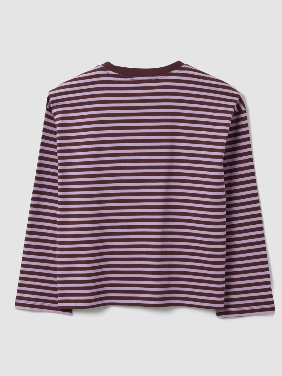Purple striped pure cotton T-shirt with crew neck, relaxed fit_2