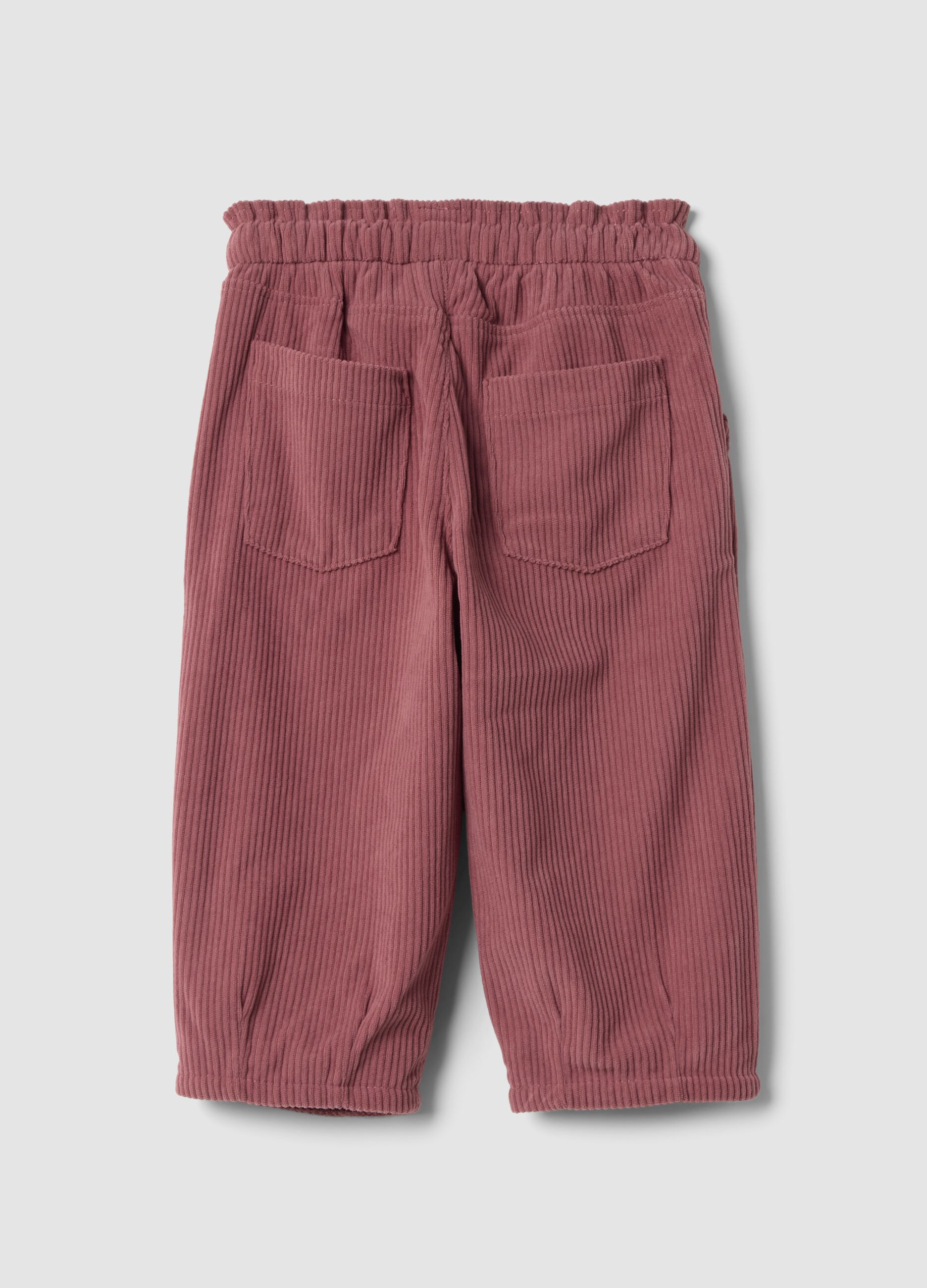 Pink corduroy trousers with elasticated waistband