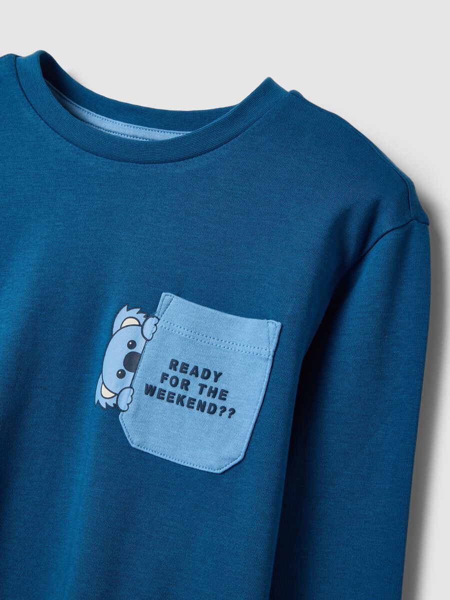 Blue pure organic cotton crew-neck pyjamas_3