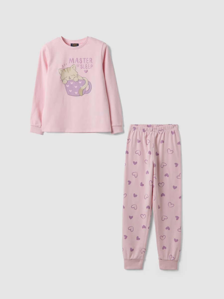 Pastel pink pure organic cotton pyjamas with kitten_0