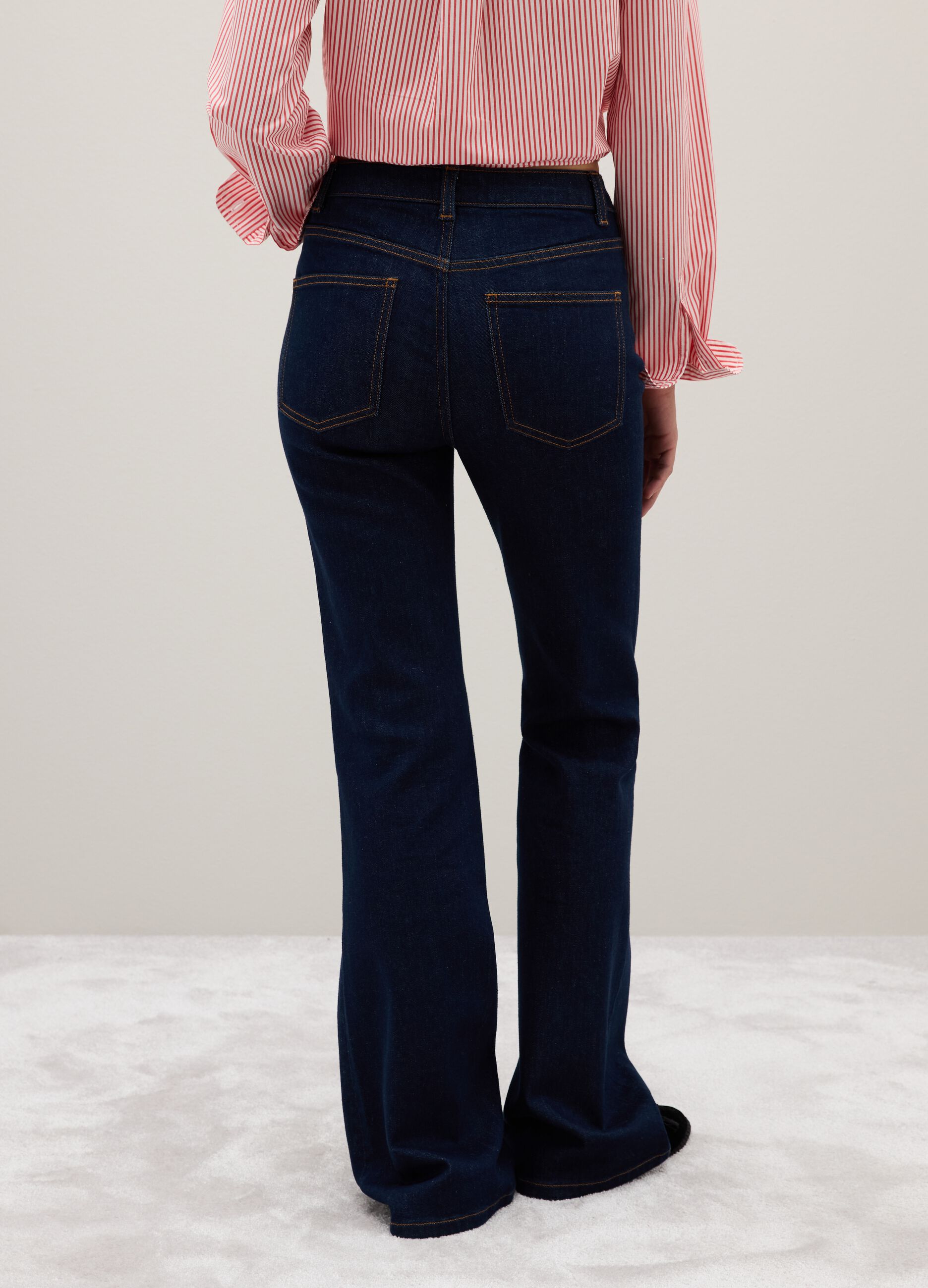 Blue Denim Flare Fit Stretch Cotton Trousers