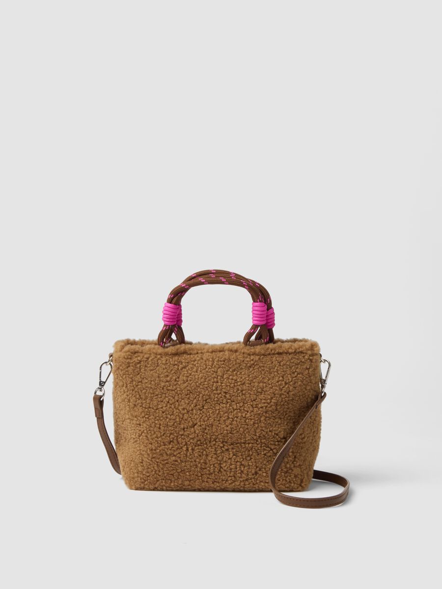 Brown teddy-effect handbag with shoulder strap_1