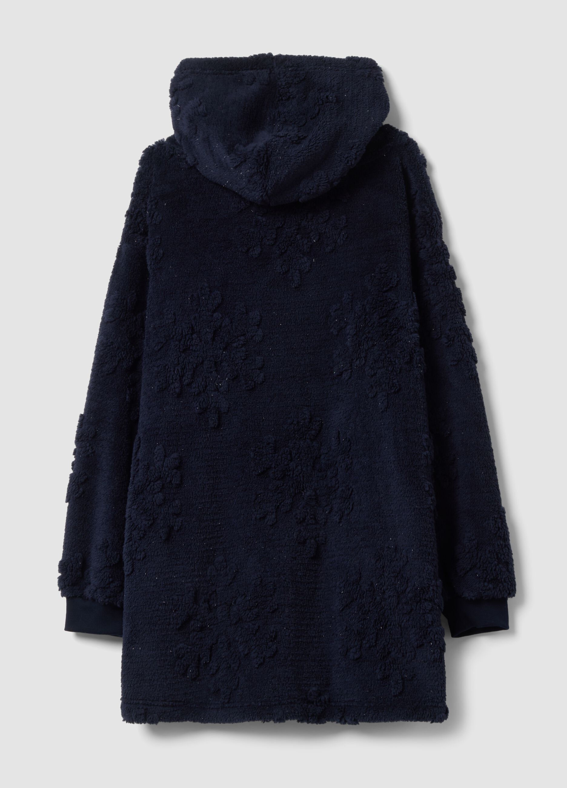 Soft blue hooded robe with long sleeves