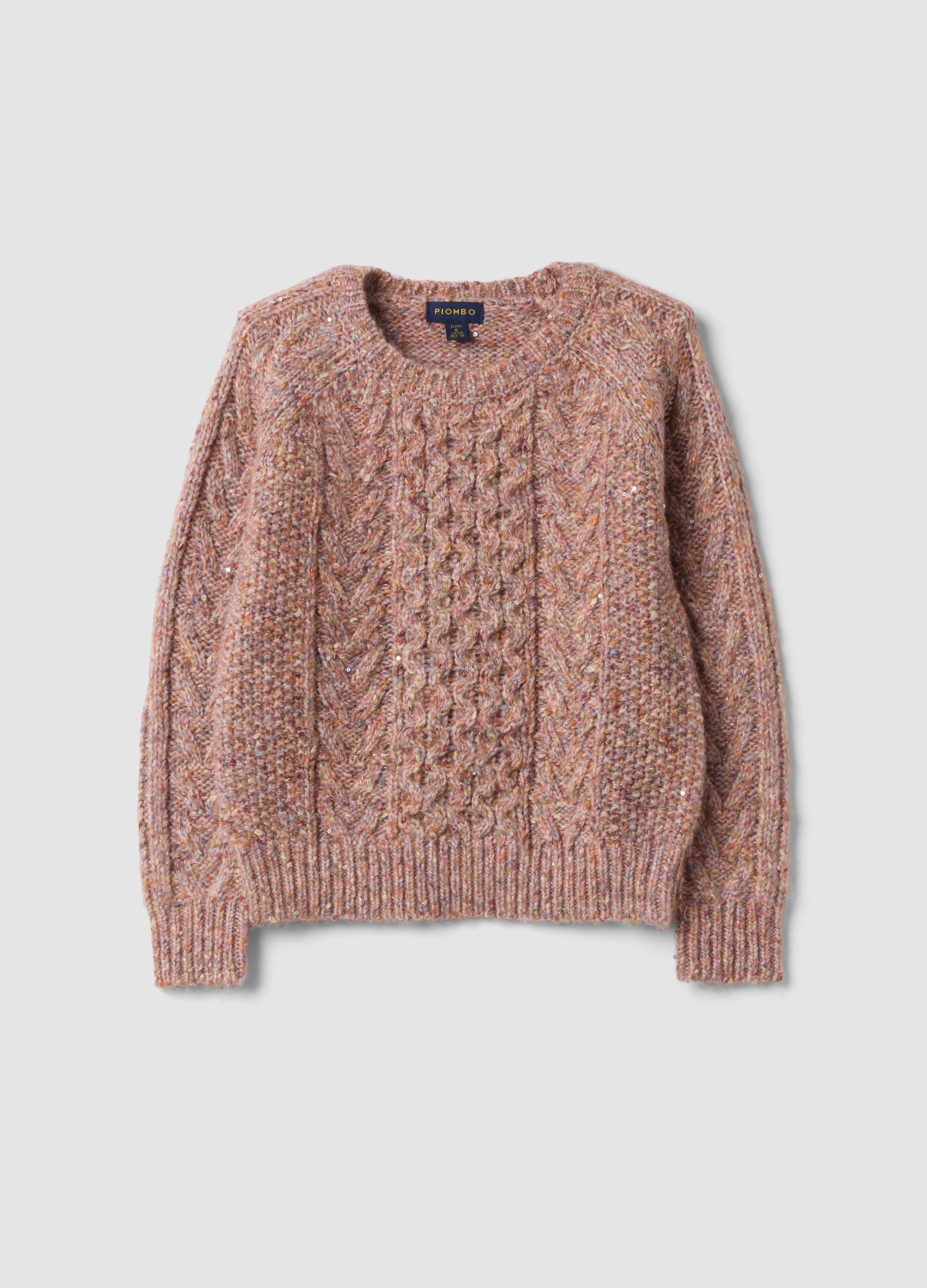 Pink cable-knit wool-blend jumper with crew neck, regular fit