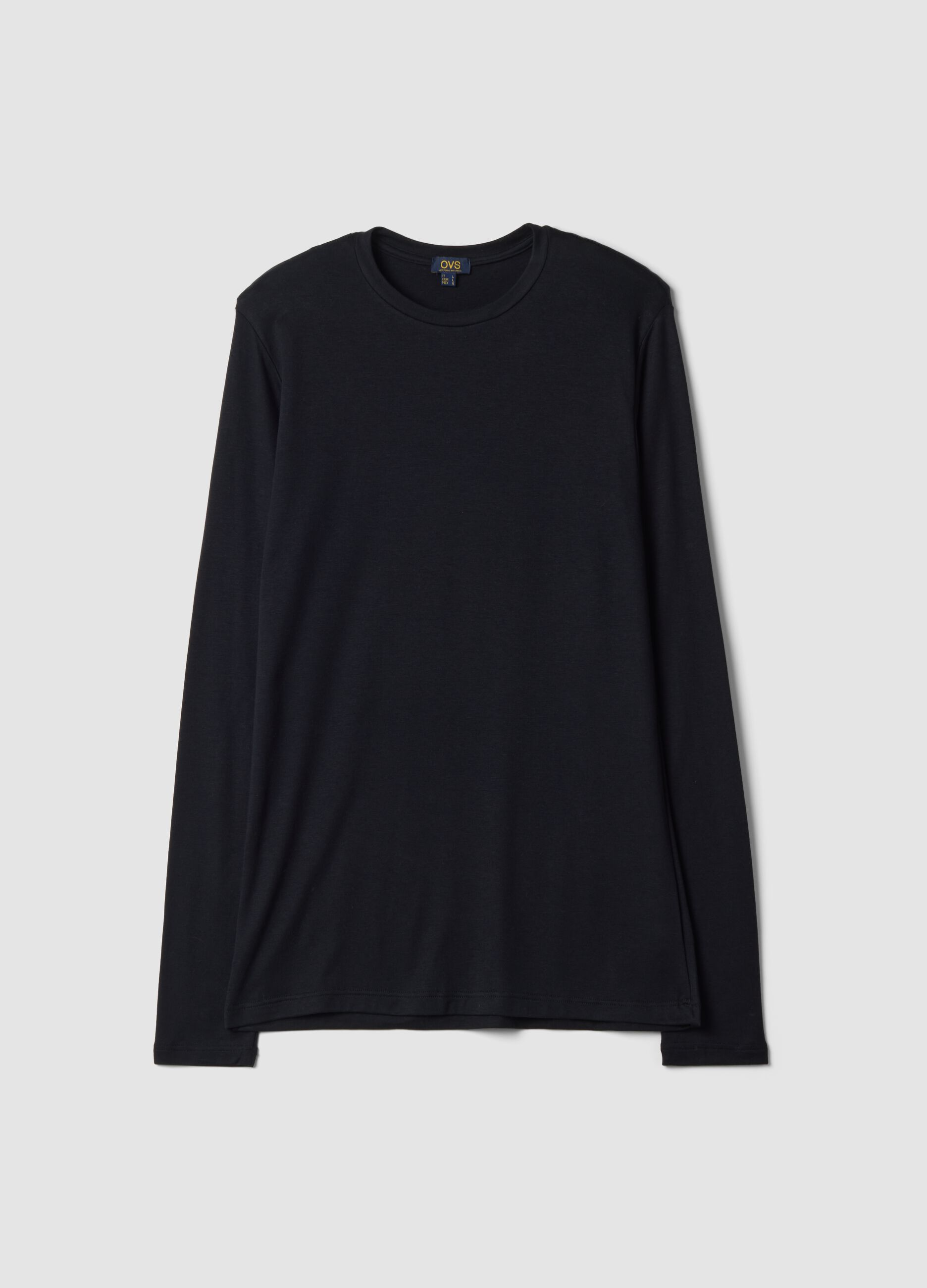 Black crew-neck T-shirt in stretch modal and cashmere, regular fit