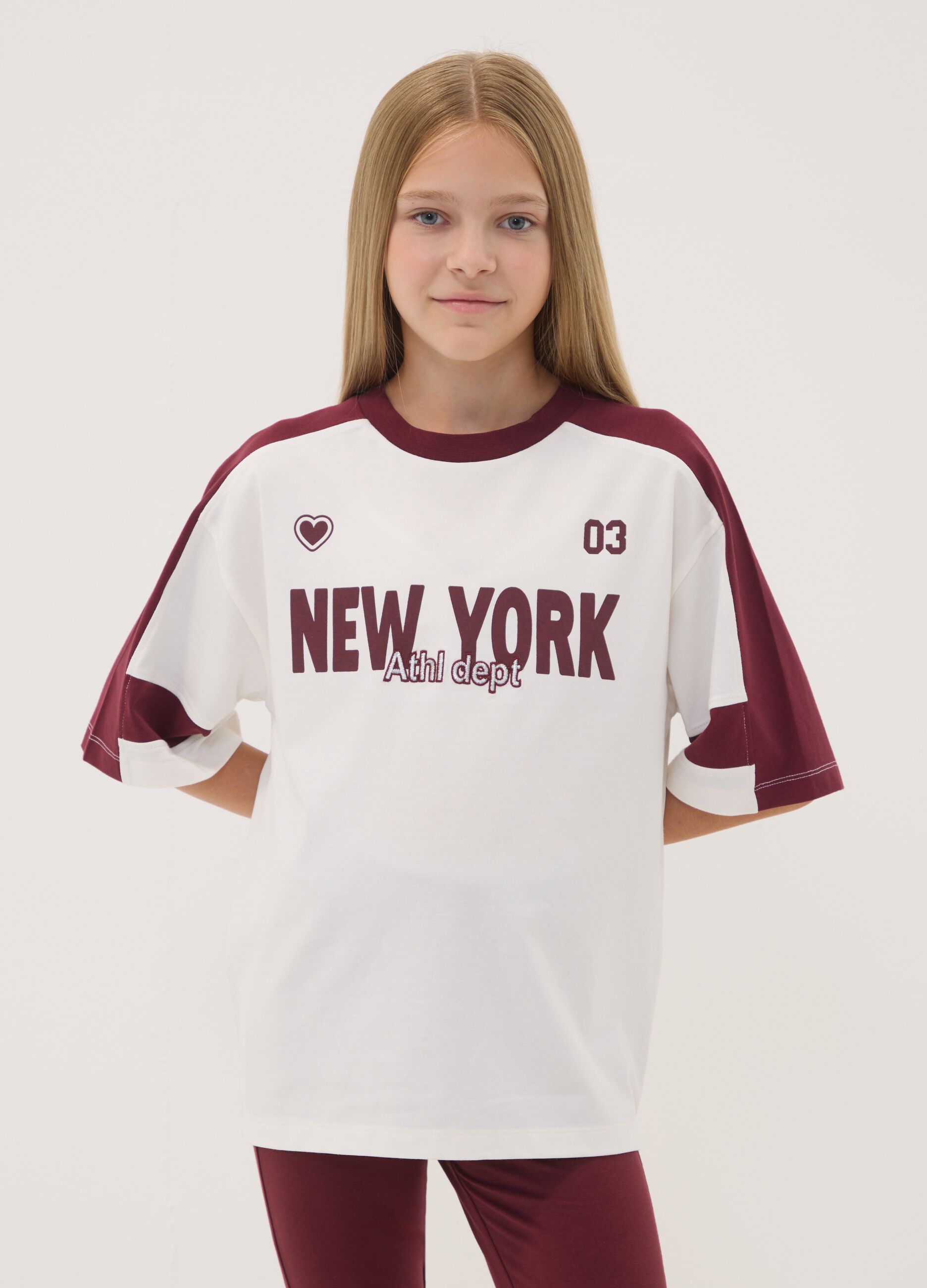 T-shirt bianca in puro cotone con girocollo