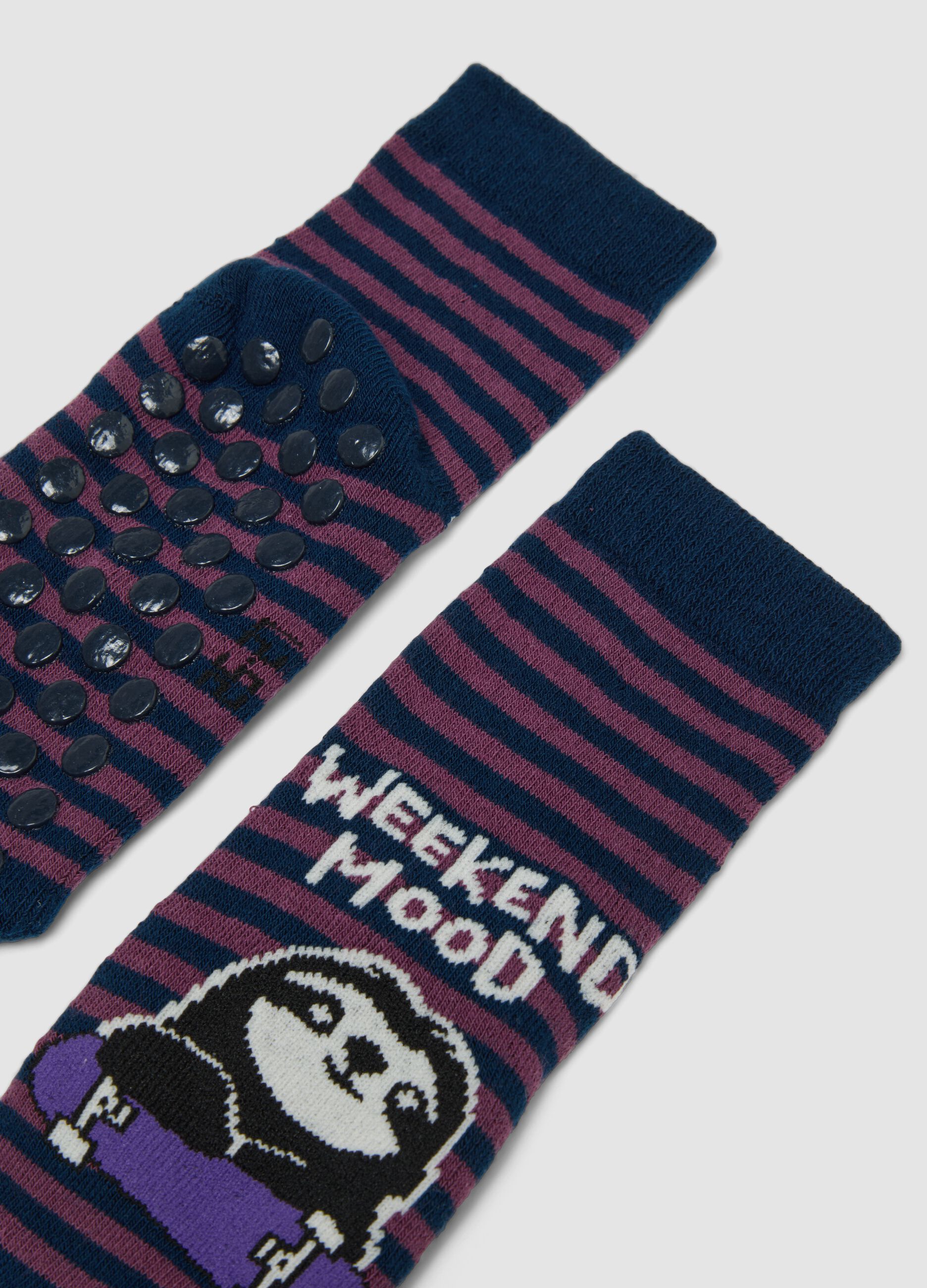 عبوة من زوجين جوارب ميدي زرقاء مانعة للانزلاق من قطن عضوي مطاطي مع طبعة