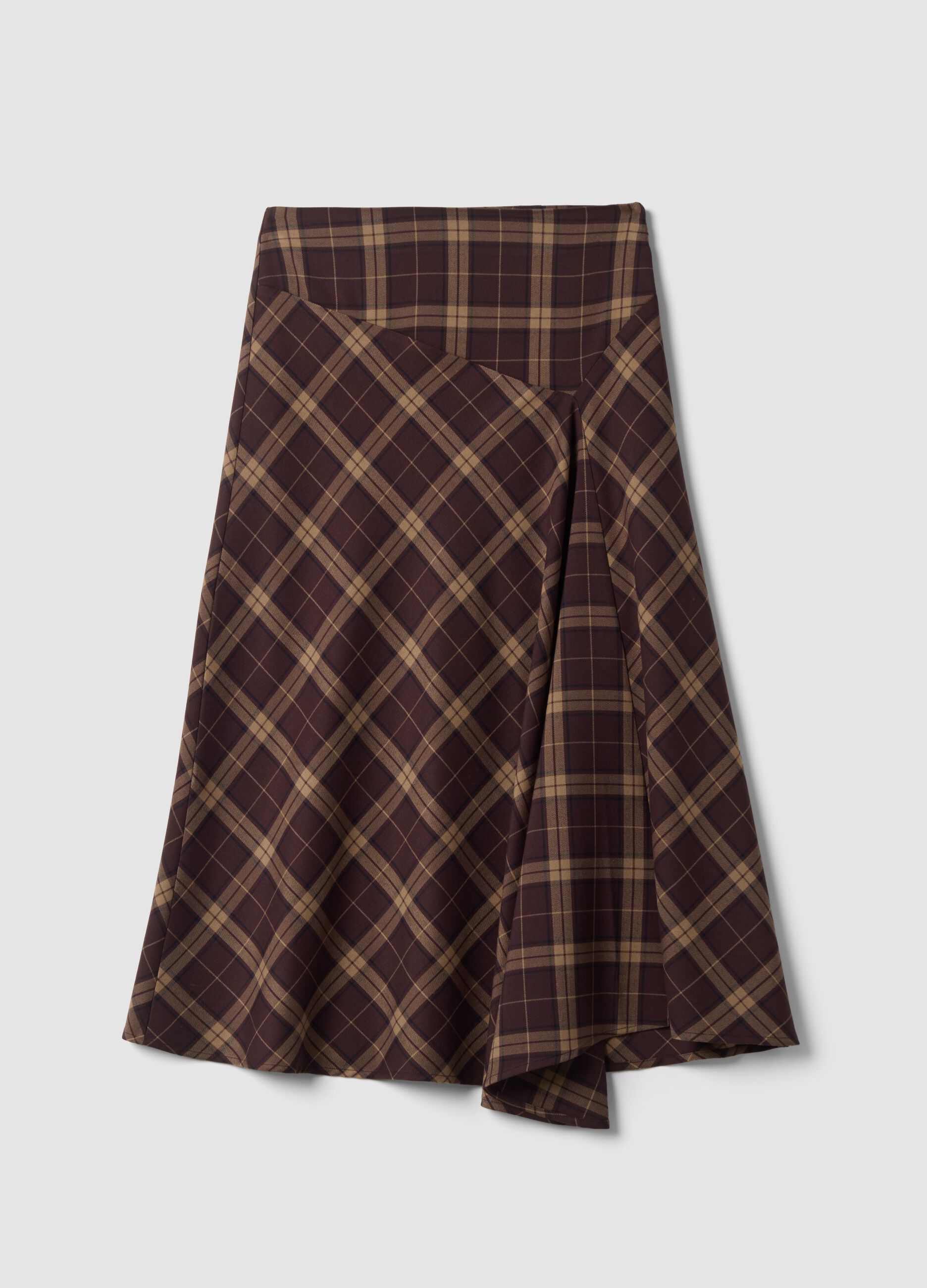Brown checked stretch viscose skirt