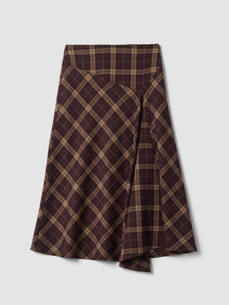 Brown checked stretch viscose skirt_0