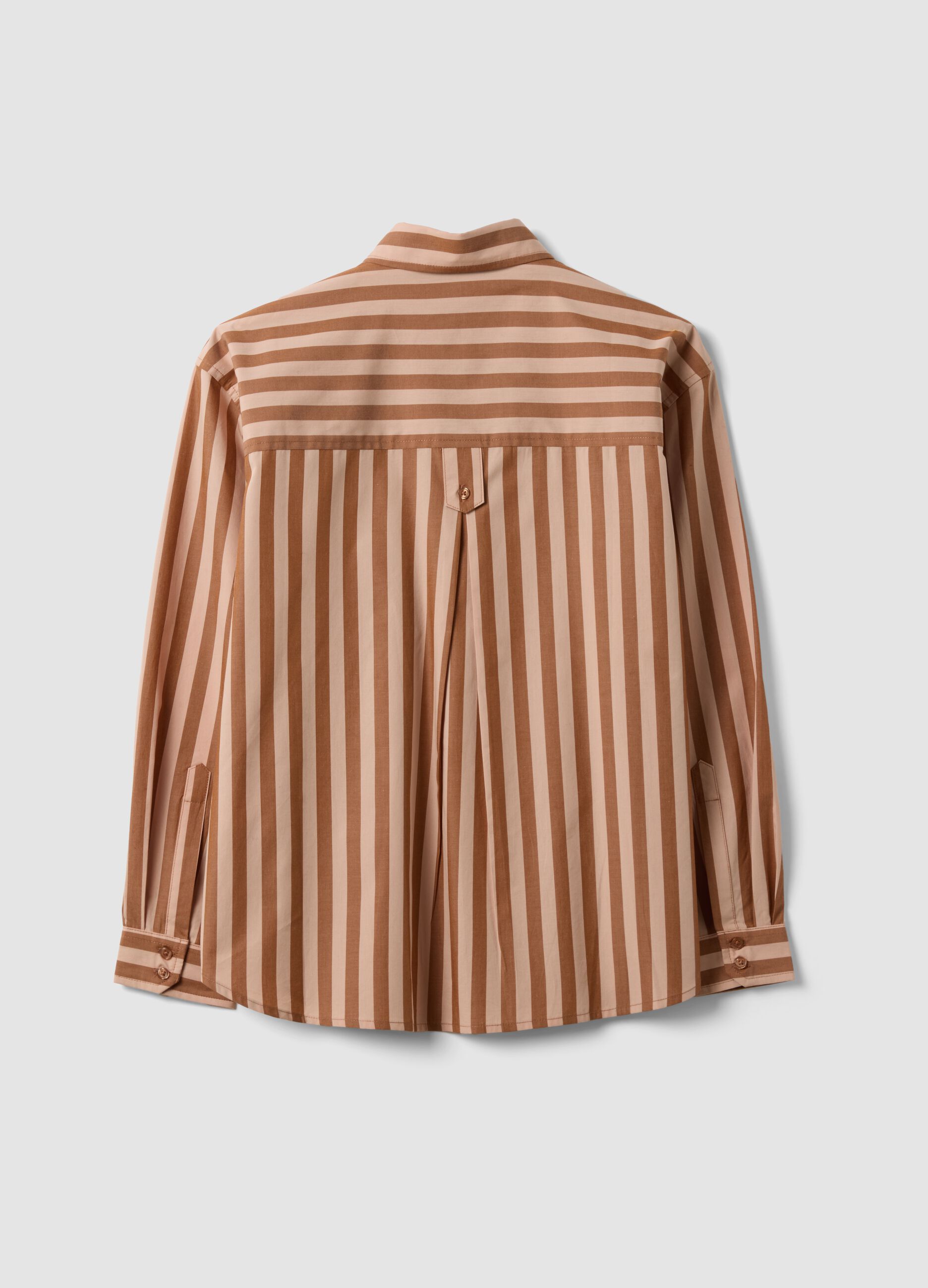 Brown striped pure cotton poplin shirt, regular fit