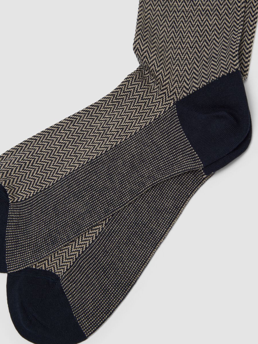 Navy blue long socks in stretch cotton_1