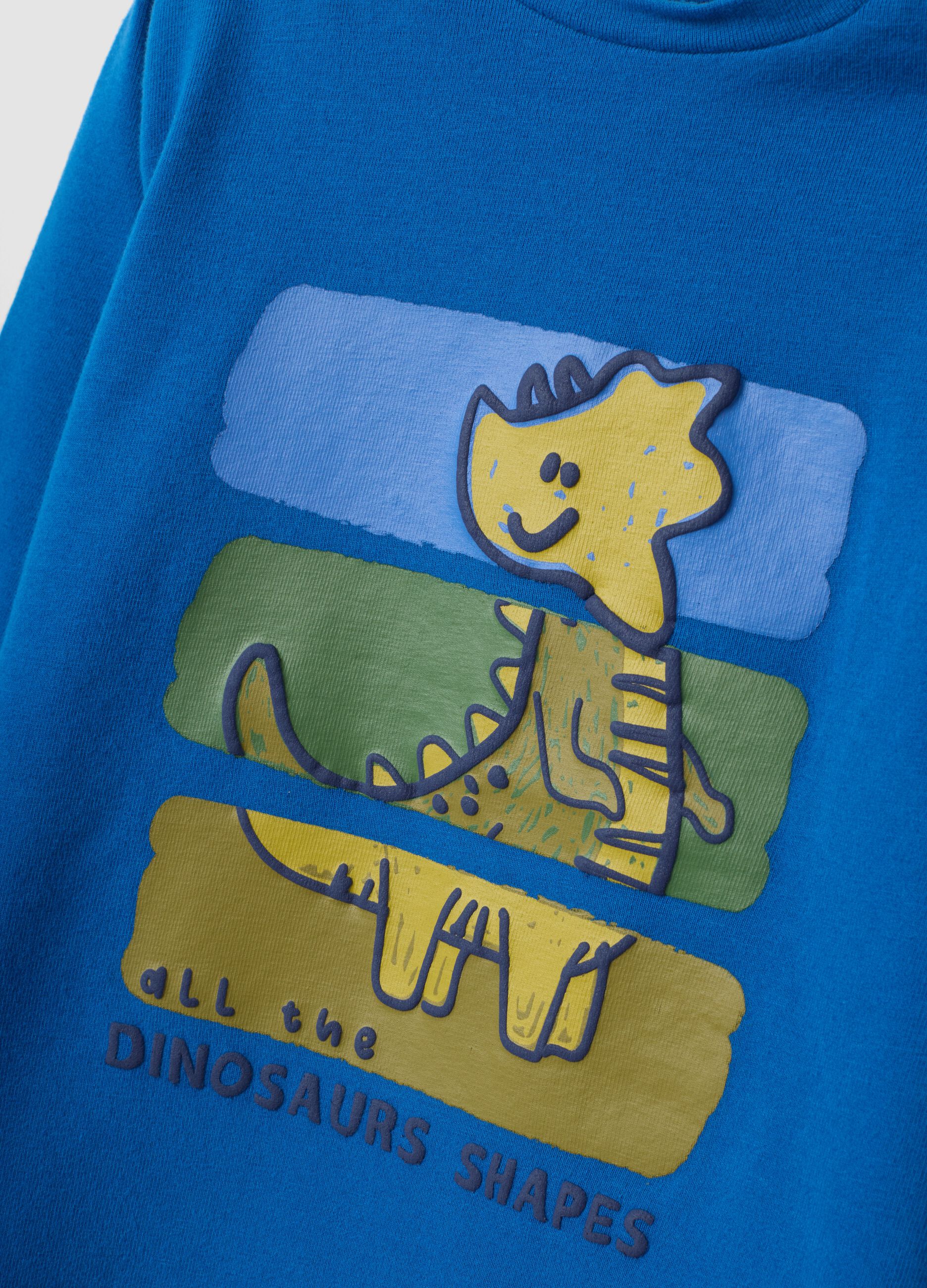 Blue long-sleeve stretch organic cotton crew-neck T-shirt