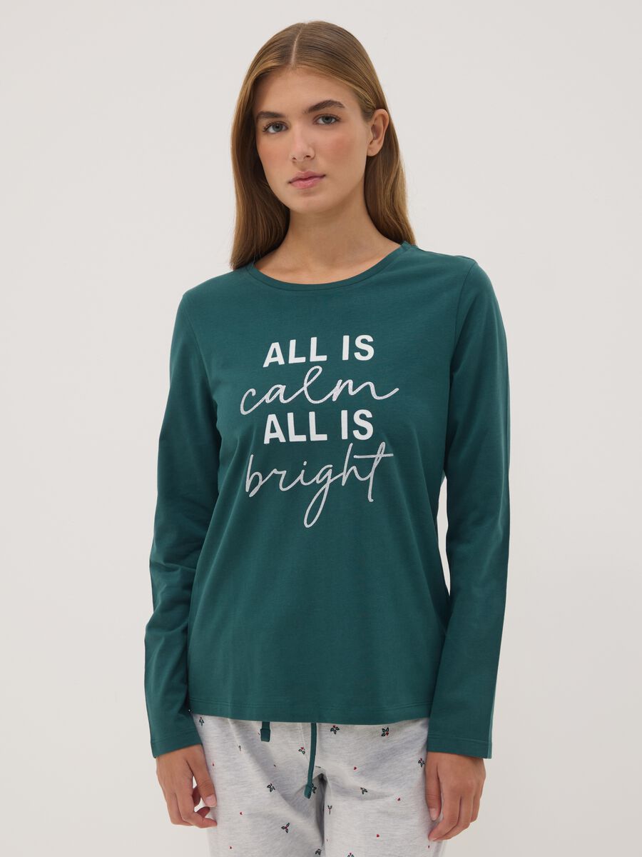 Green crew-neck pyjamas in pure organic cotton_1