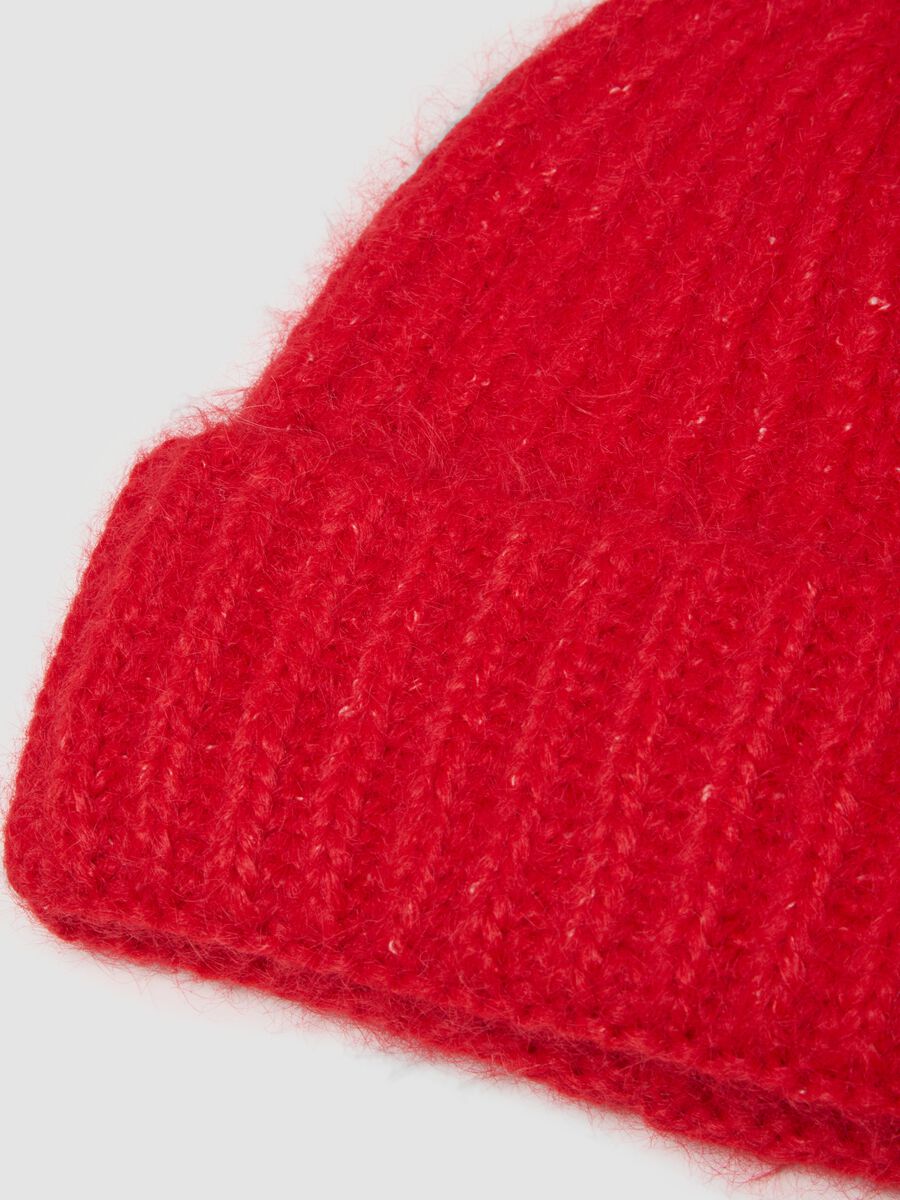 Red ribbed stretch wool beanie_1