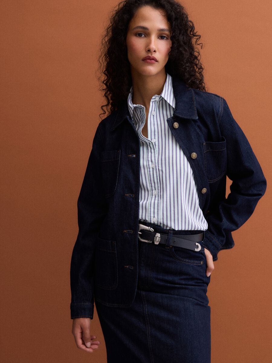 Blue pure cotton denim jacket, regular fit with buttons_0