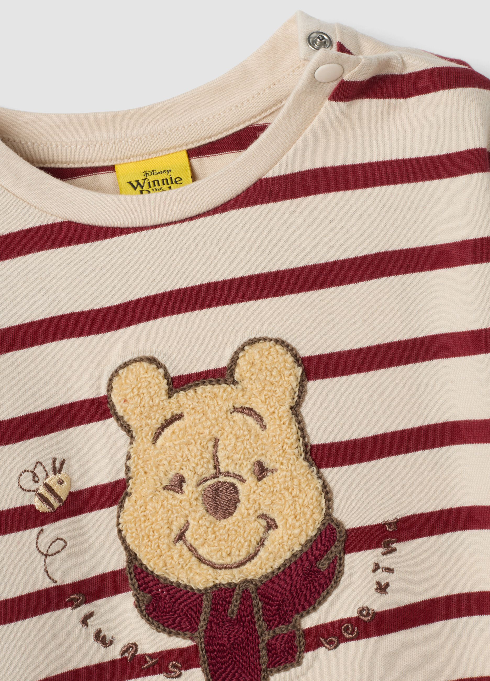 Beige striped organic cotton T-shirt with Winnie the Pooh print