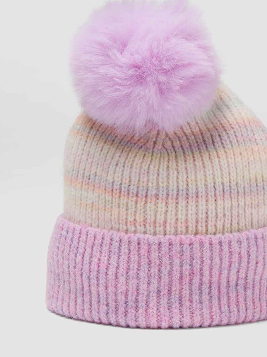 Multicolour patterned hat with pom-pom_2