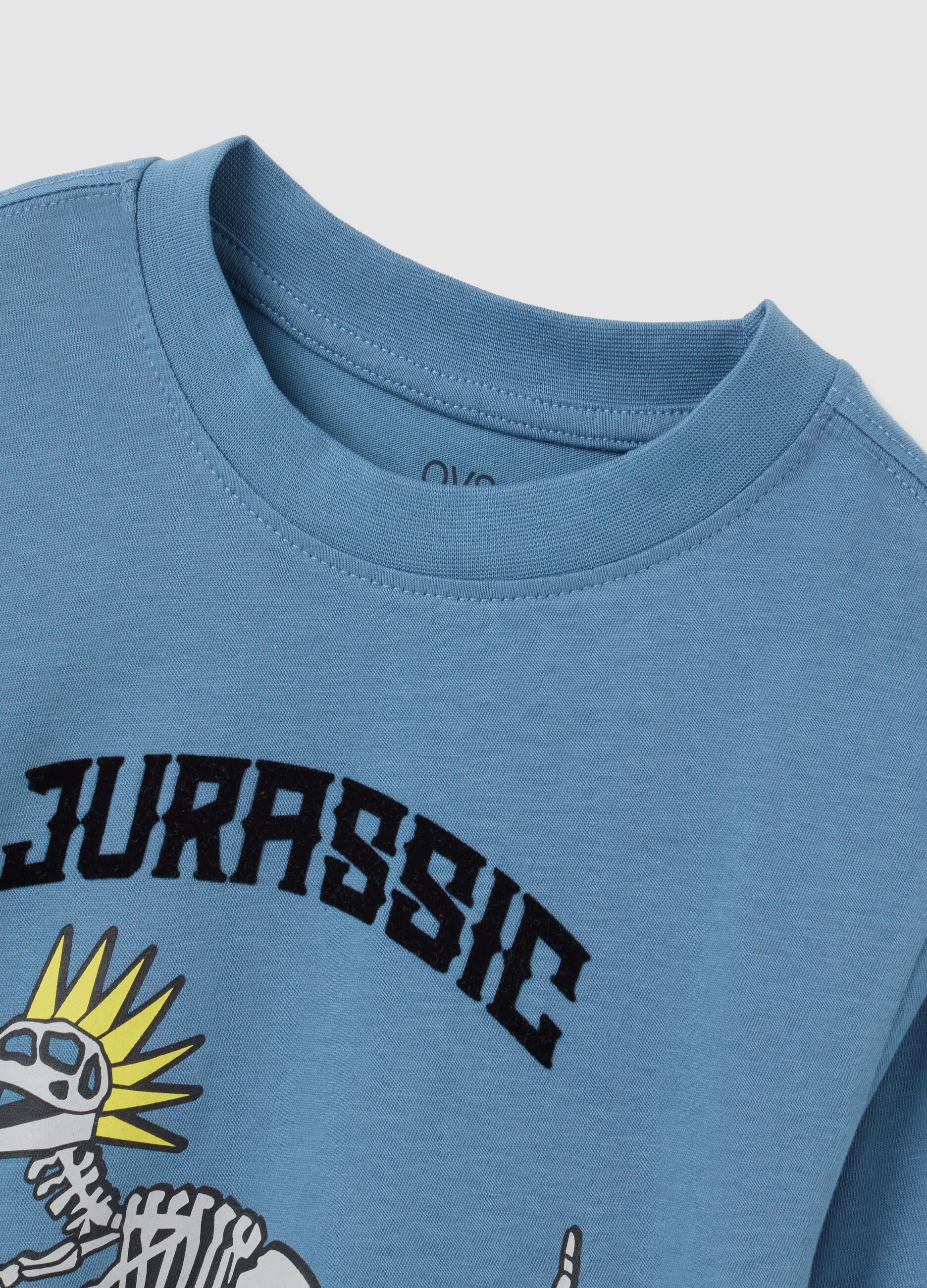 Children's blue cotton T-shirt, regular fit with print