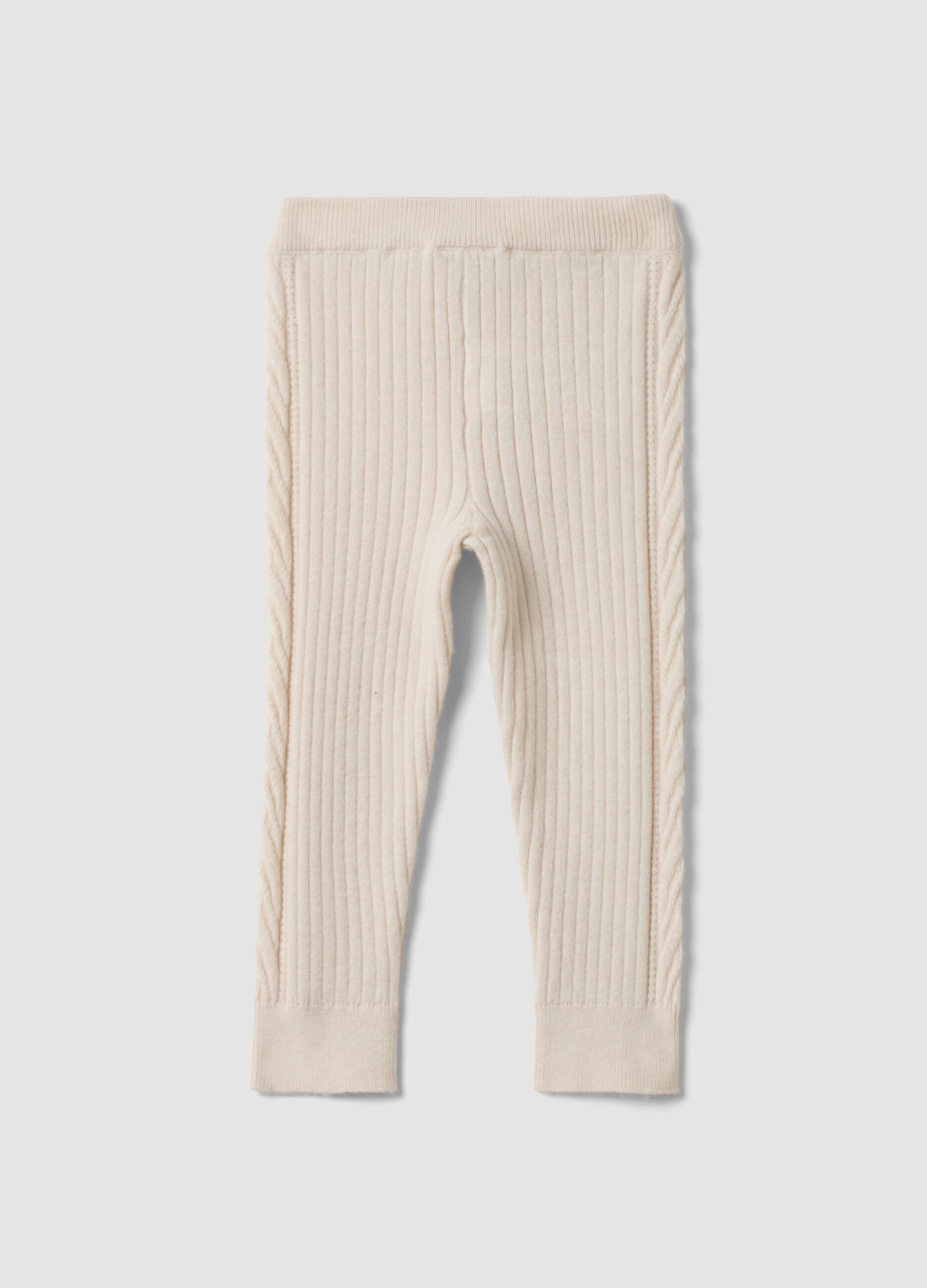 Leggings beige in misto viscosa a costine