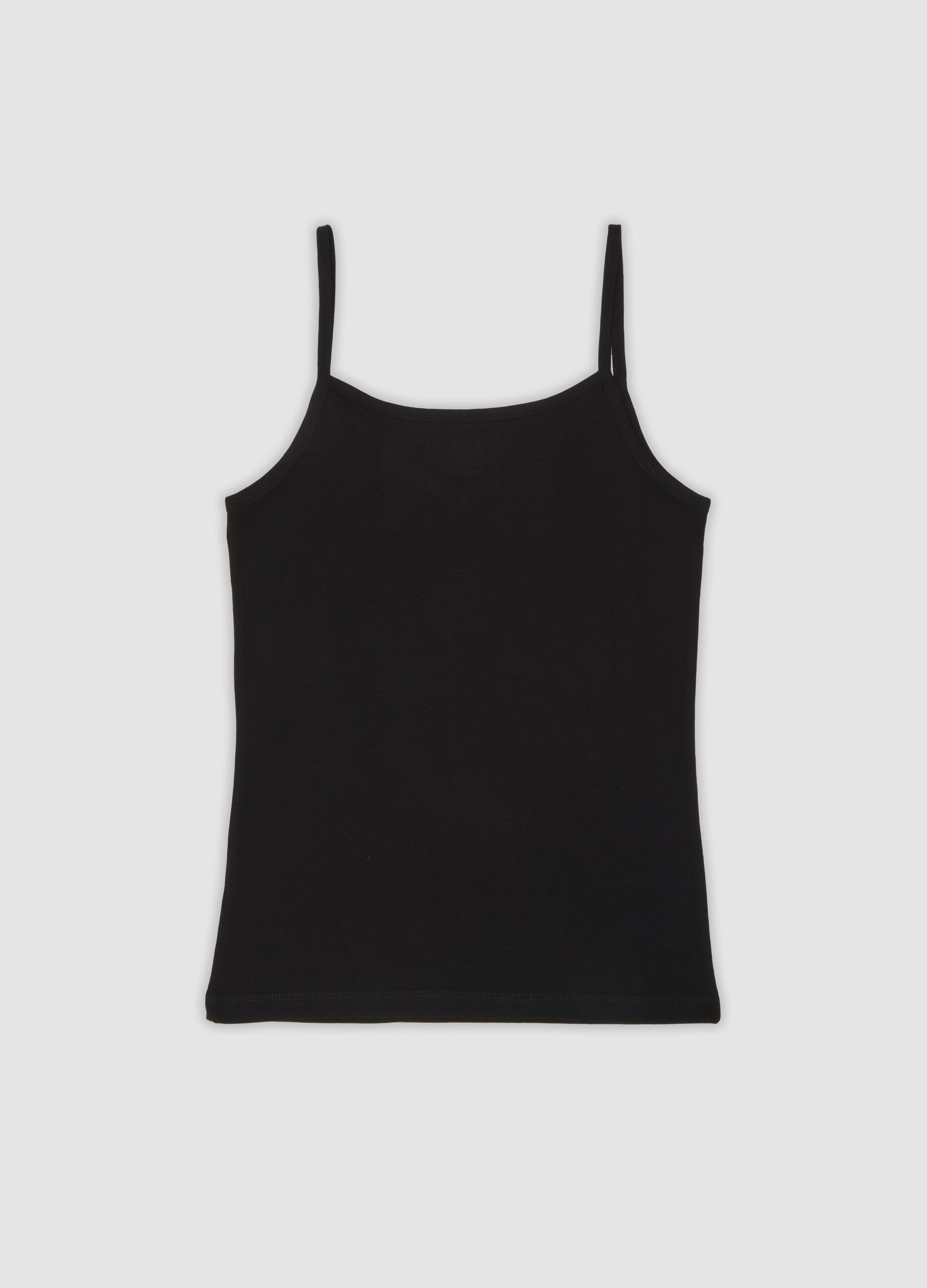 Black stretch cotton vest top, regular fit