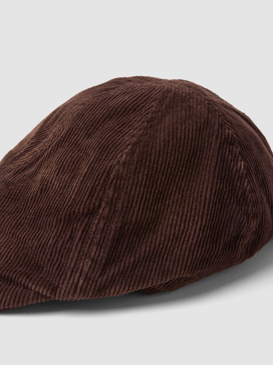 Brown pure cotton ribbed flat cap_1