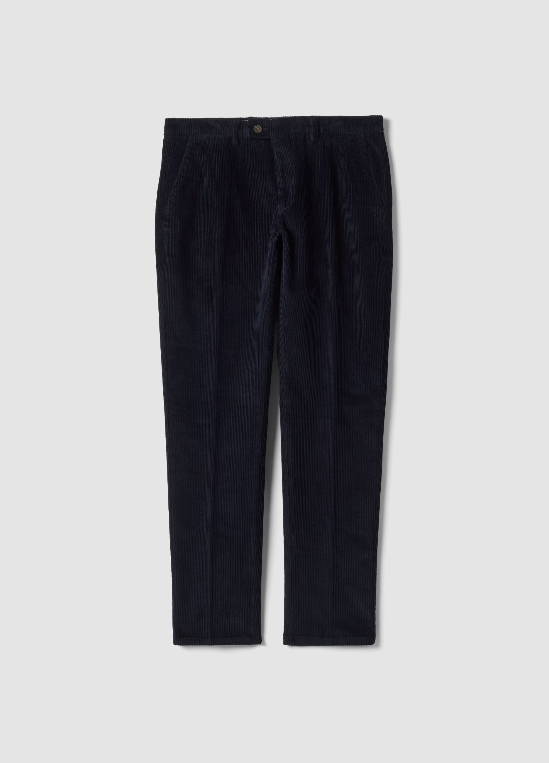 Pantaloni blu in cotone elasticizzato a coste