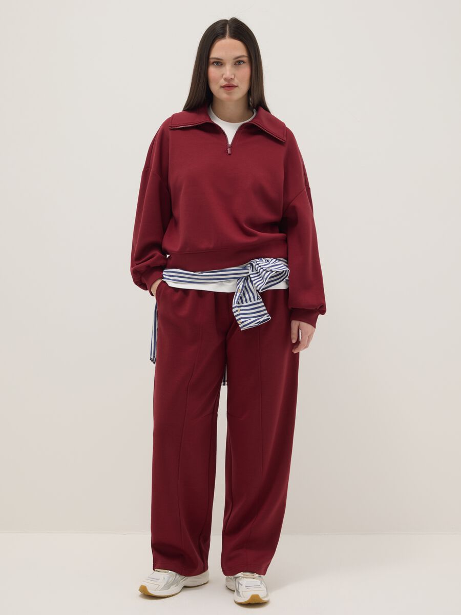 Red regular fit sweatshirt with fold-over collar and half zip_1