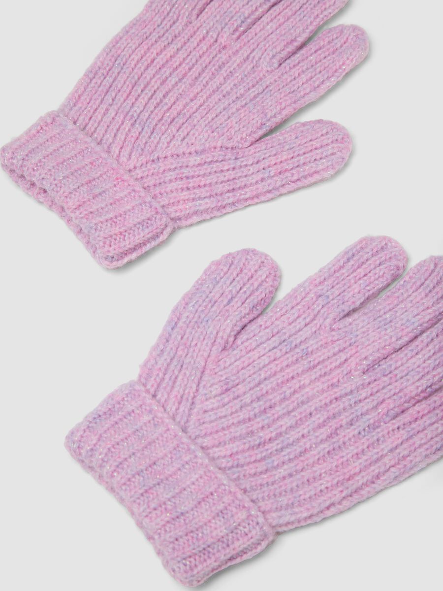 Purple rib-knit gloves with turn-up cuffs_1