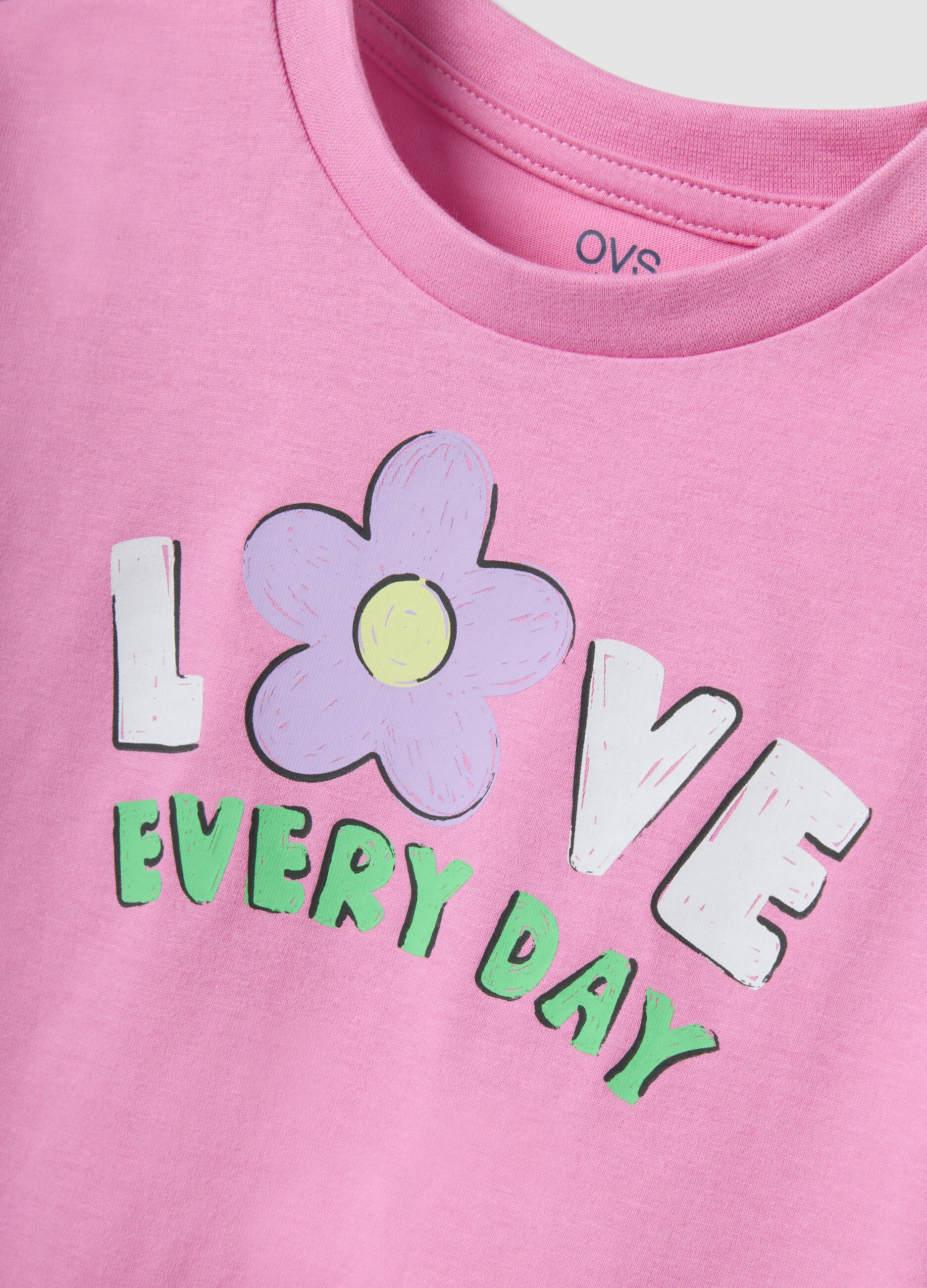 Girl's regular fit pink pure cotton T-shirt with print