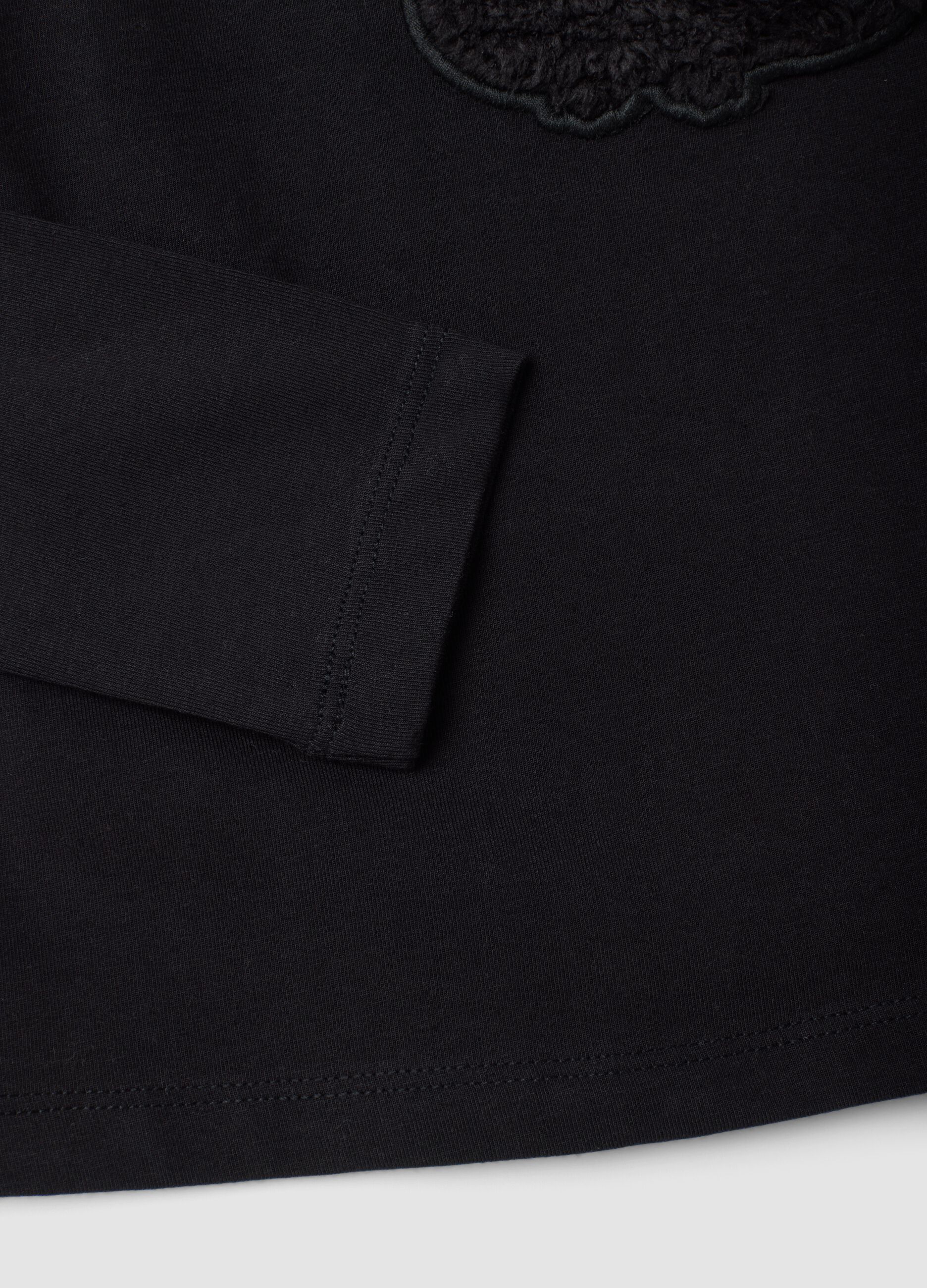 Black stretch cotton T-shirt with high neck