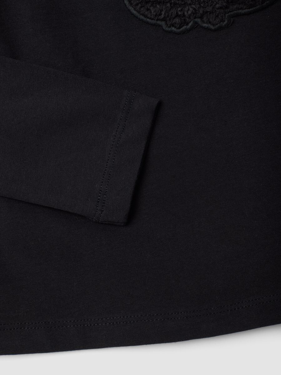 Black stretch cotton T-shirt with high neck_3