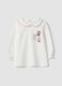 White organic cotton jersey top with embroidery, regular fit_0