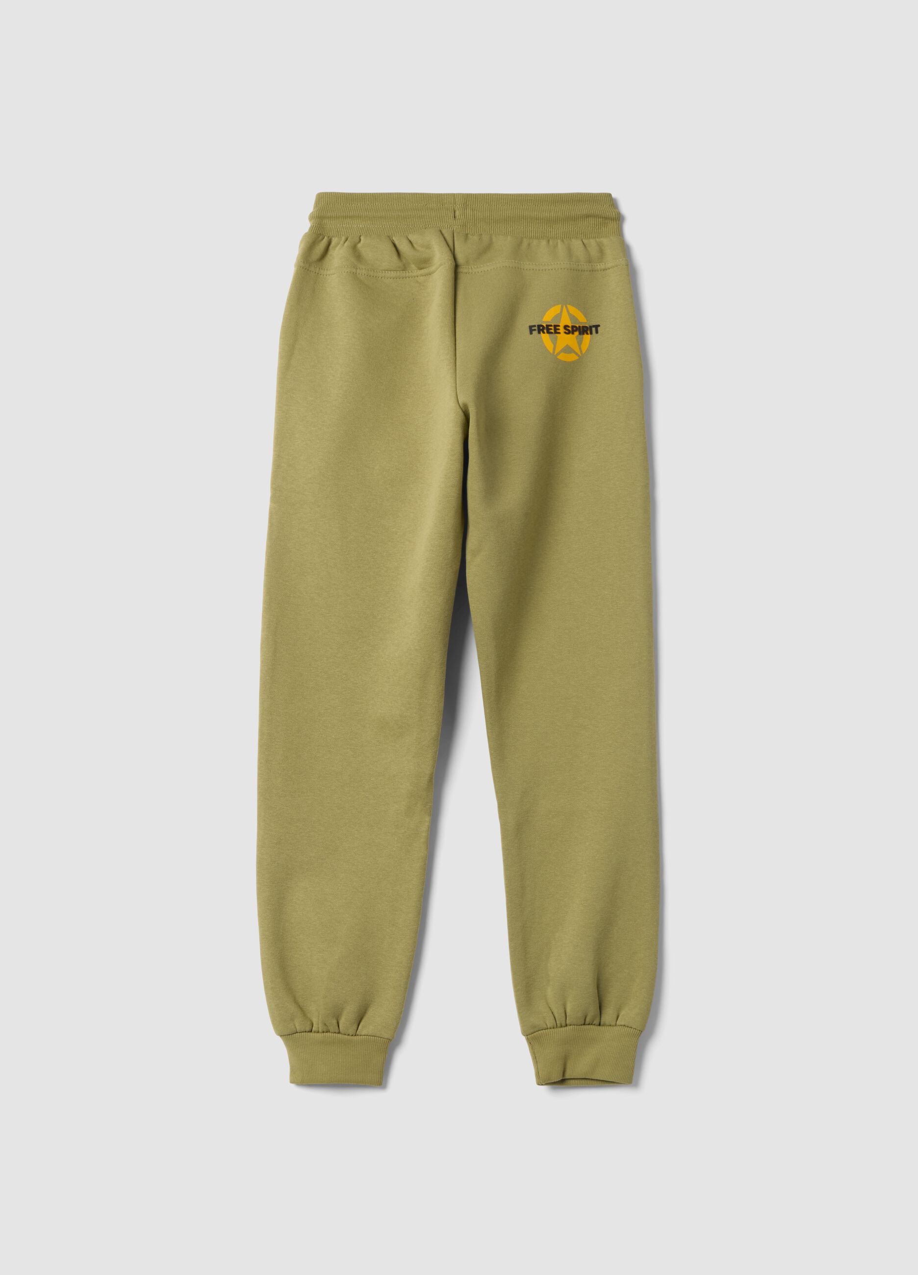 Green cotton-blend trousers with cuffed hems