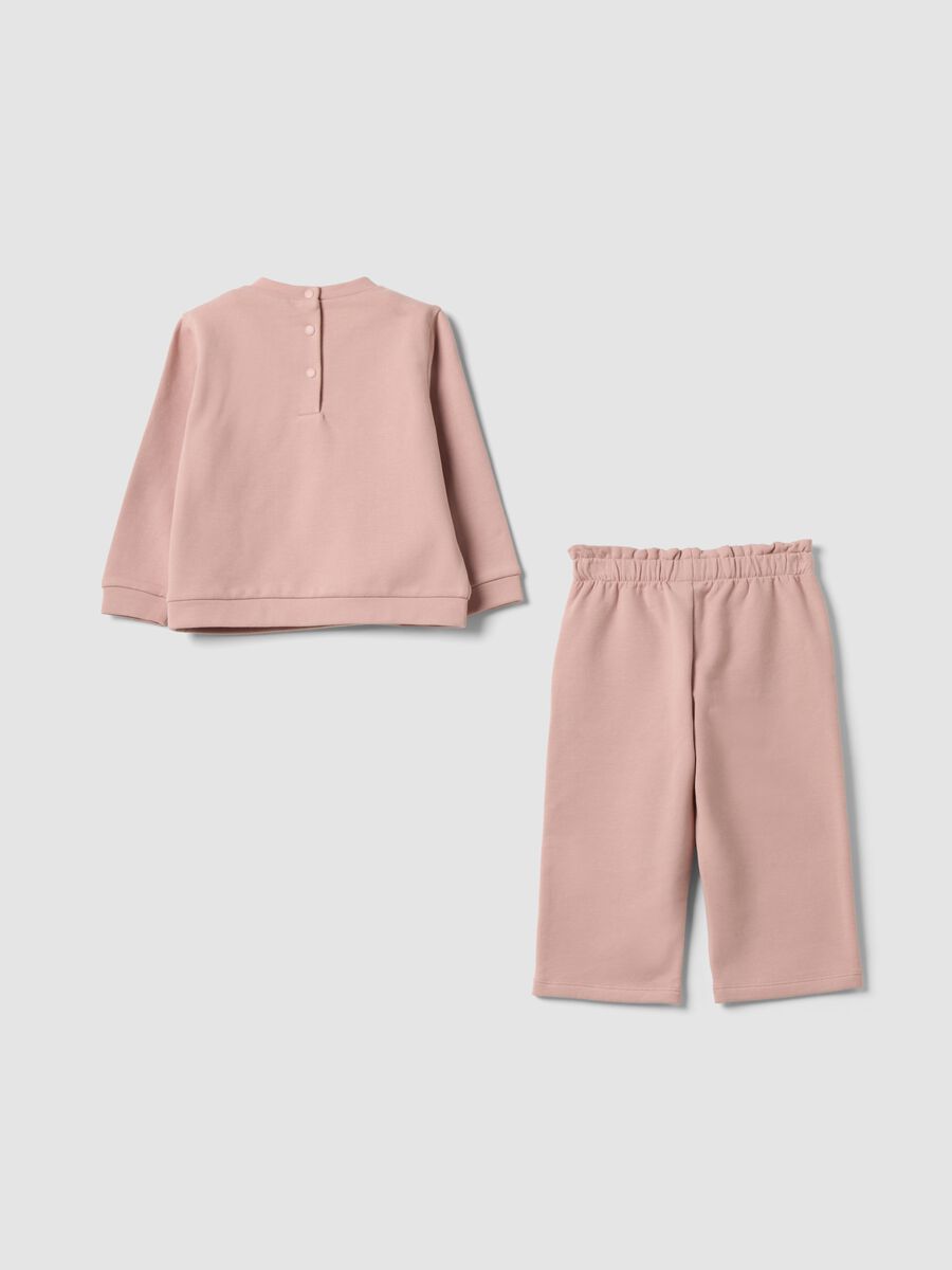 Pink stretch cotton set with crew neck_1