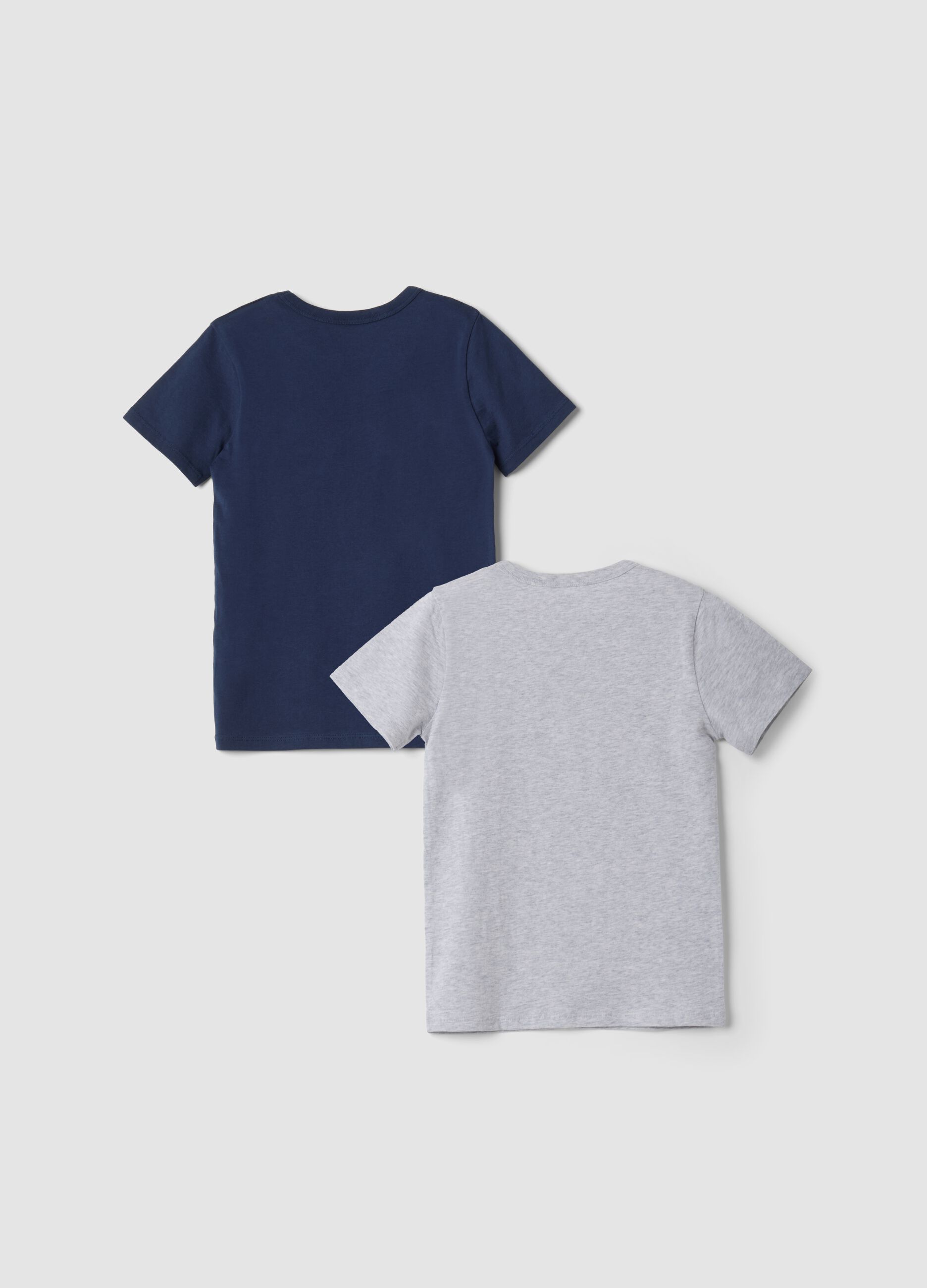2-pack grey and blue crew-neck T-shirts in pure organic cotton
