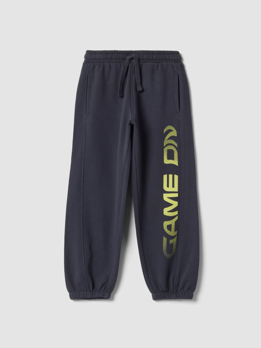 Grey jogger trousers in pure organic cotton with print_0