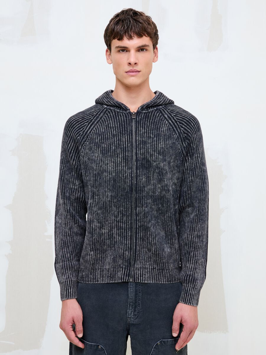 Vintage Grey Ribbed Knit Hoodie_3