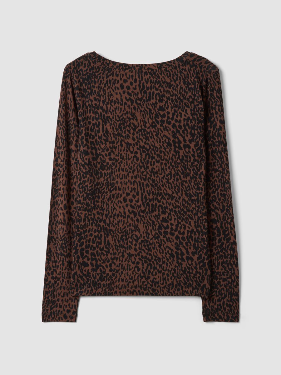 Brown stretch viscose animal-print slim-fit T-shirt_6