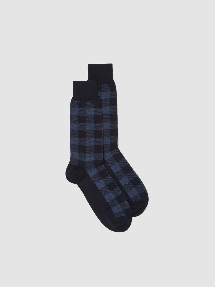 Blue check stretch-cotton ankle socks_0