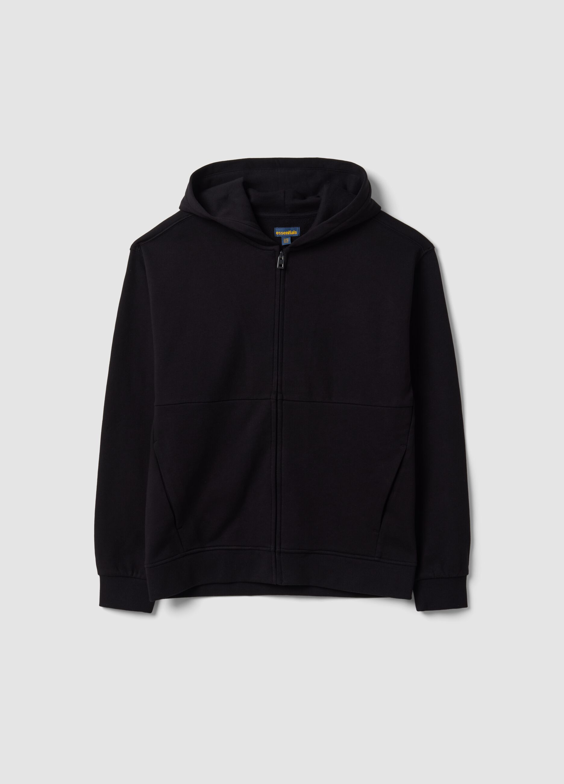 Black organic cotton zip-up hoodie for boys, relaxed fit