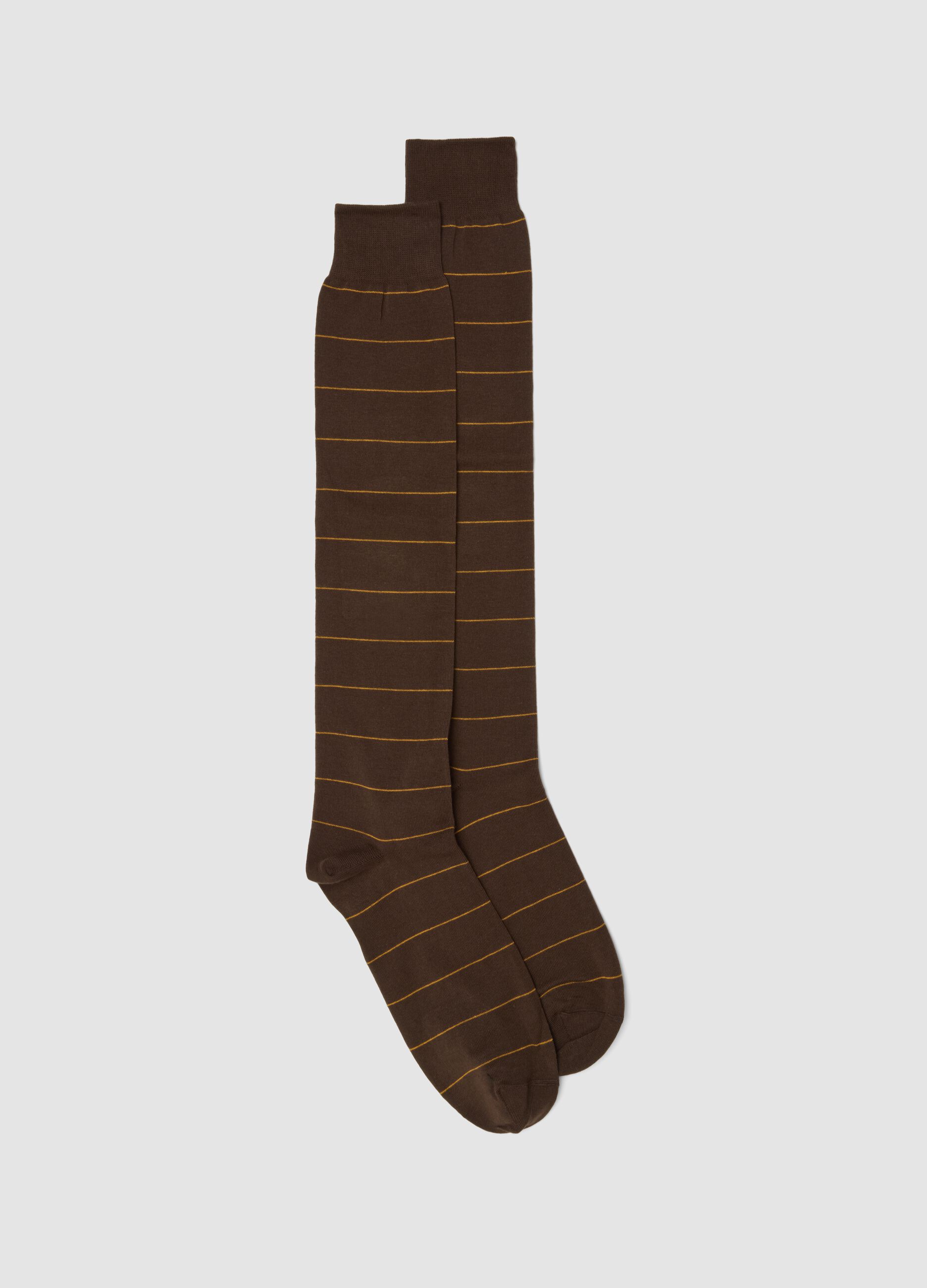Brown long striped stretch-cotton socks