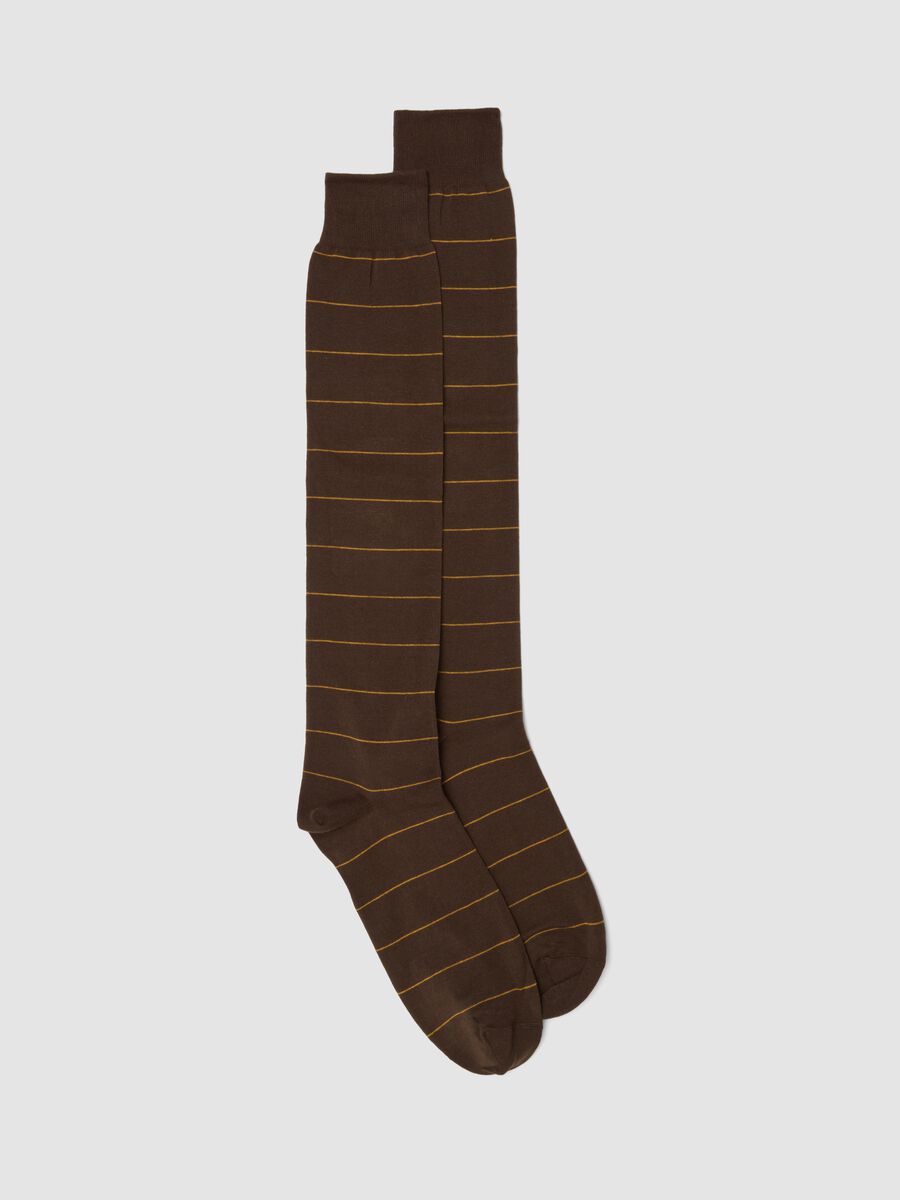Brown long striped stretch-cotton socks_0