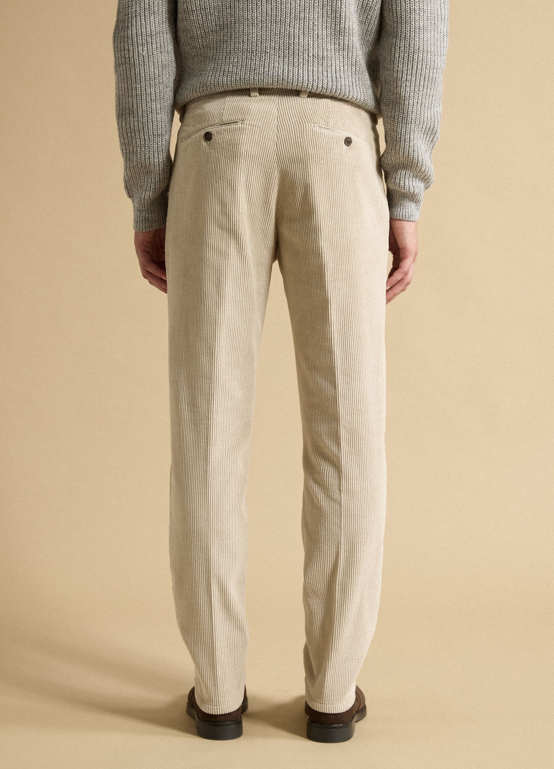 Pantaloni beige in cotone elasticizzato a coste