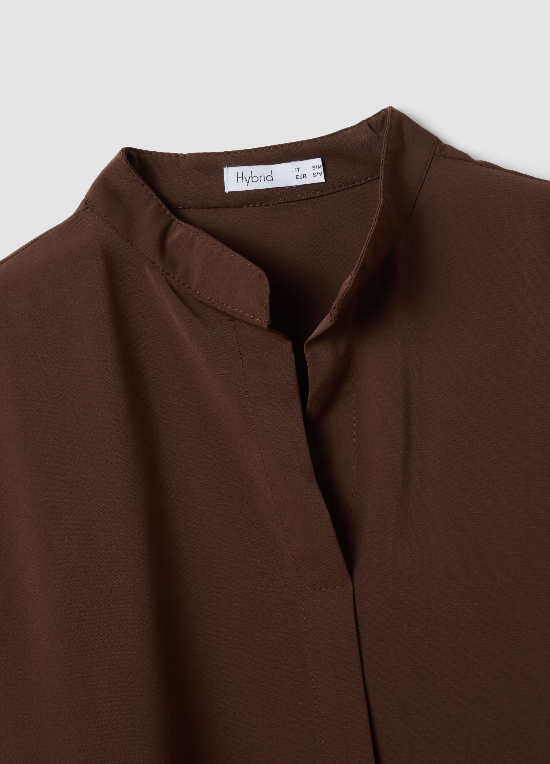 Brown regular-fit blouse with mandarin collar