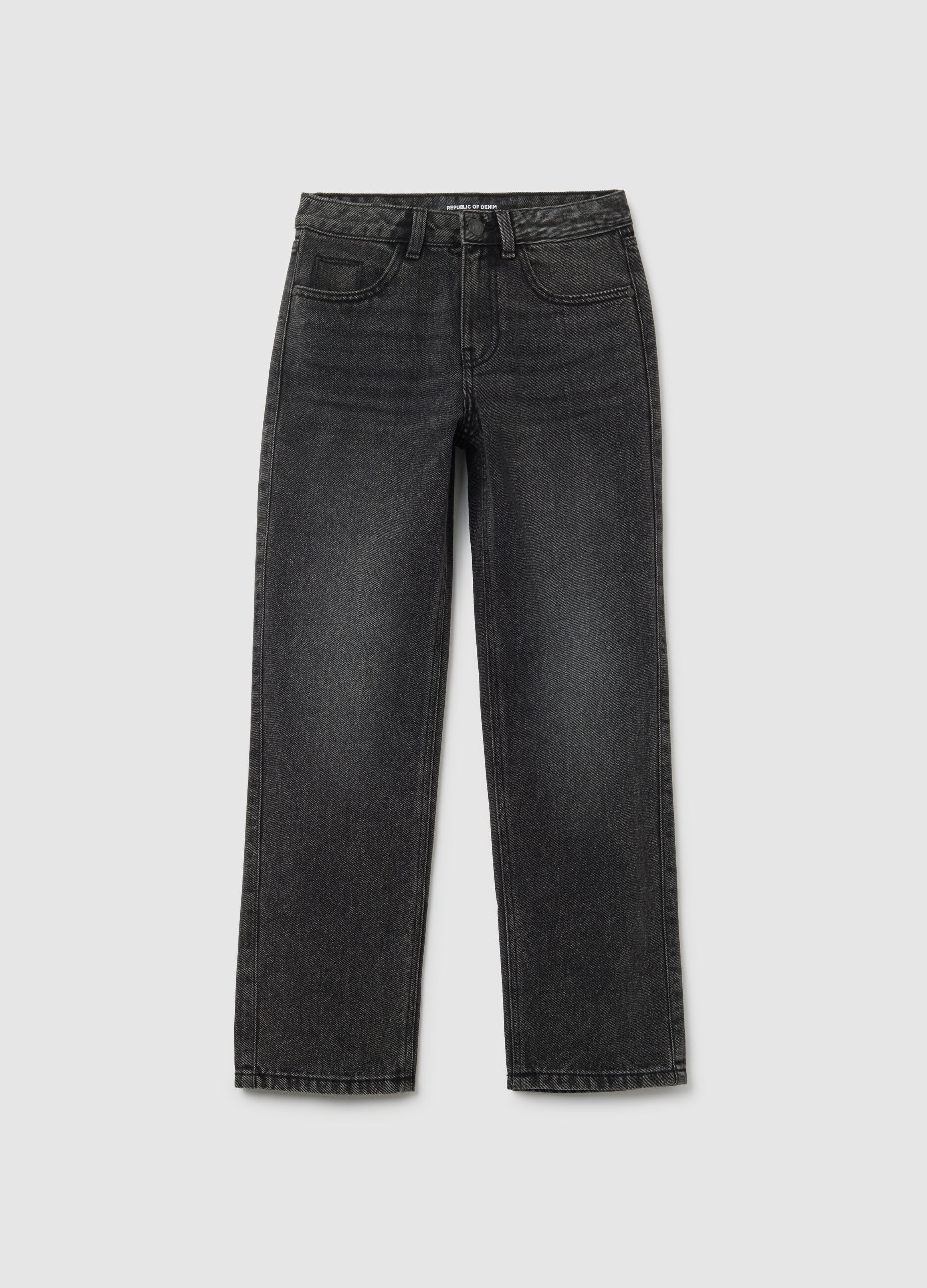 Girls' black cotton blend straight fit jeans