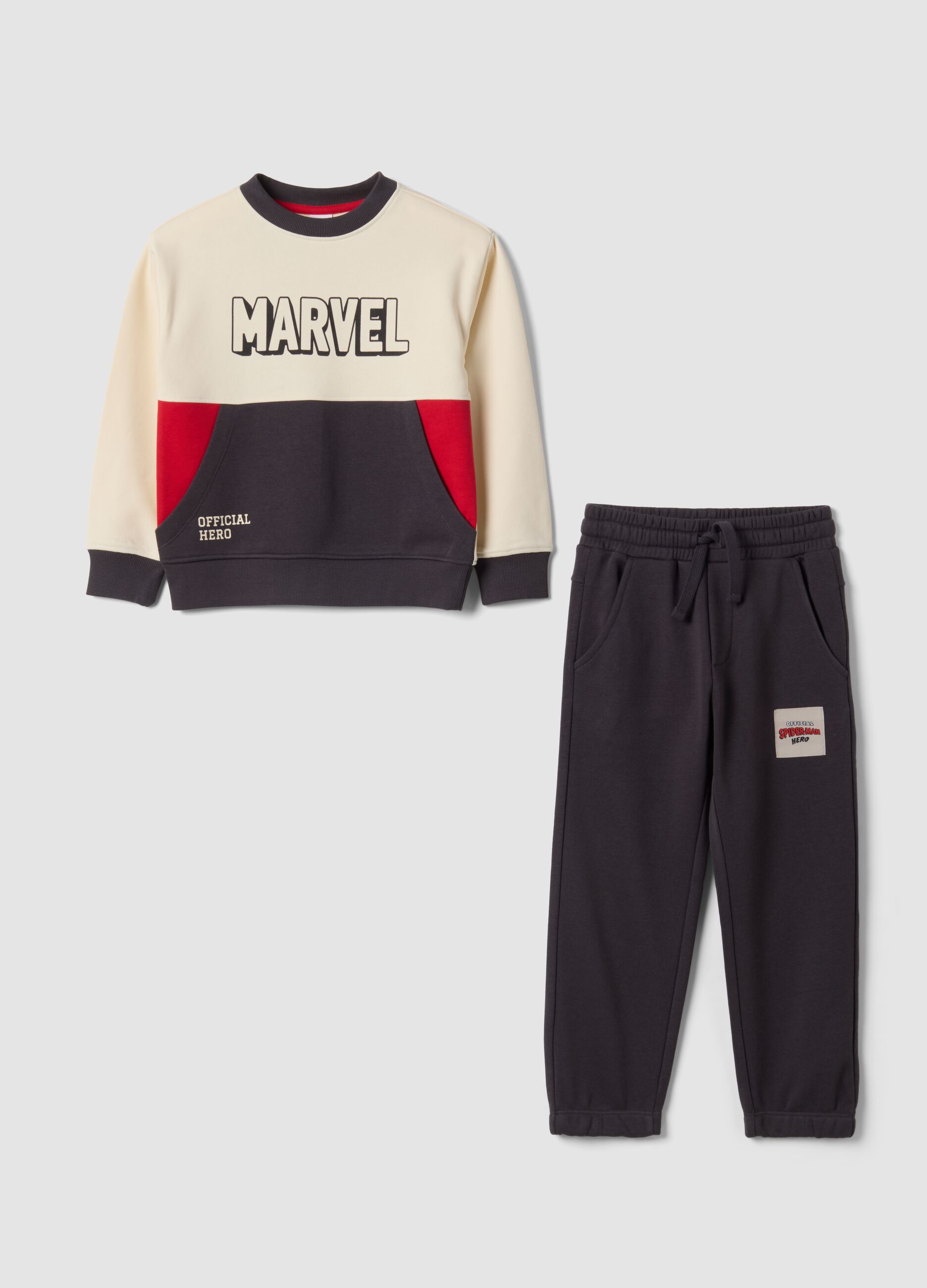 Beige and black cotton-blend tracksuit with MARVEL Spider-Man prints