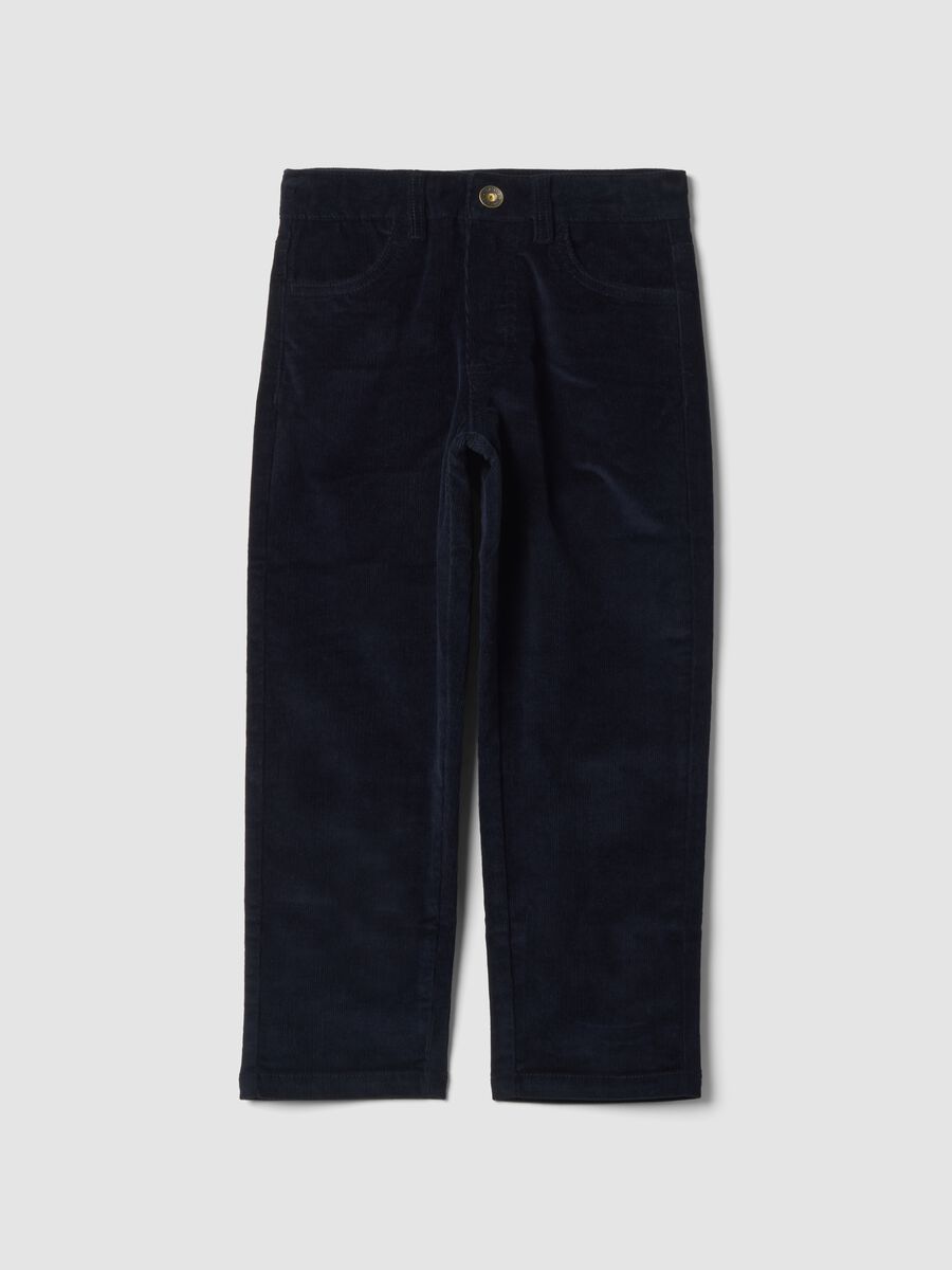 Blue ribbed stretch-cotton trousers_0