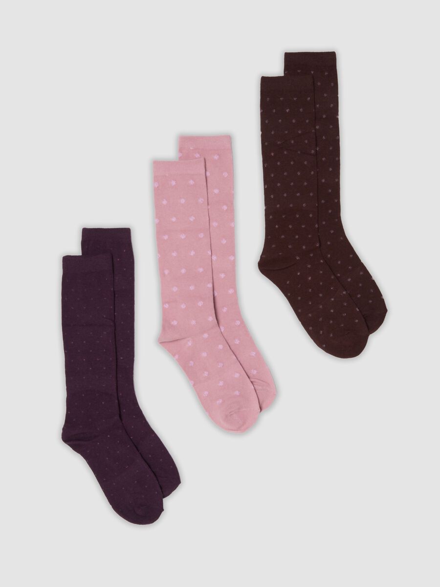 Three-pack of dark purple, light pink and dark brown organic stretch cotton socks_0